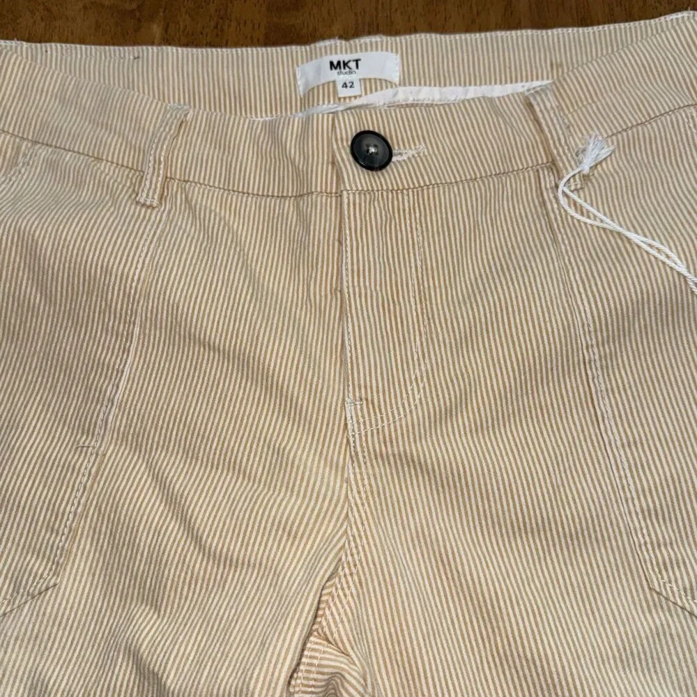 MKT‎ Studio Pinstripe Pants Size 10 US NWT Pale Yellow White Lightweight